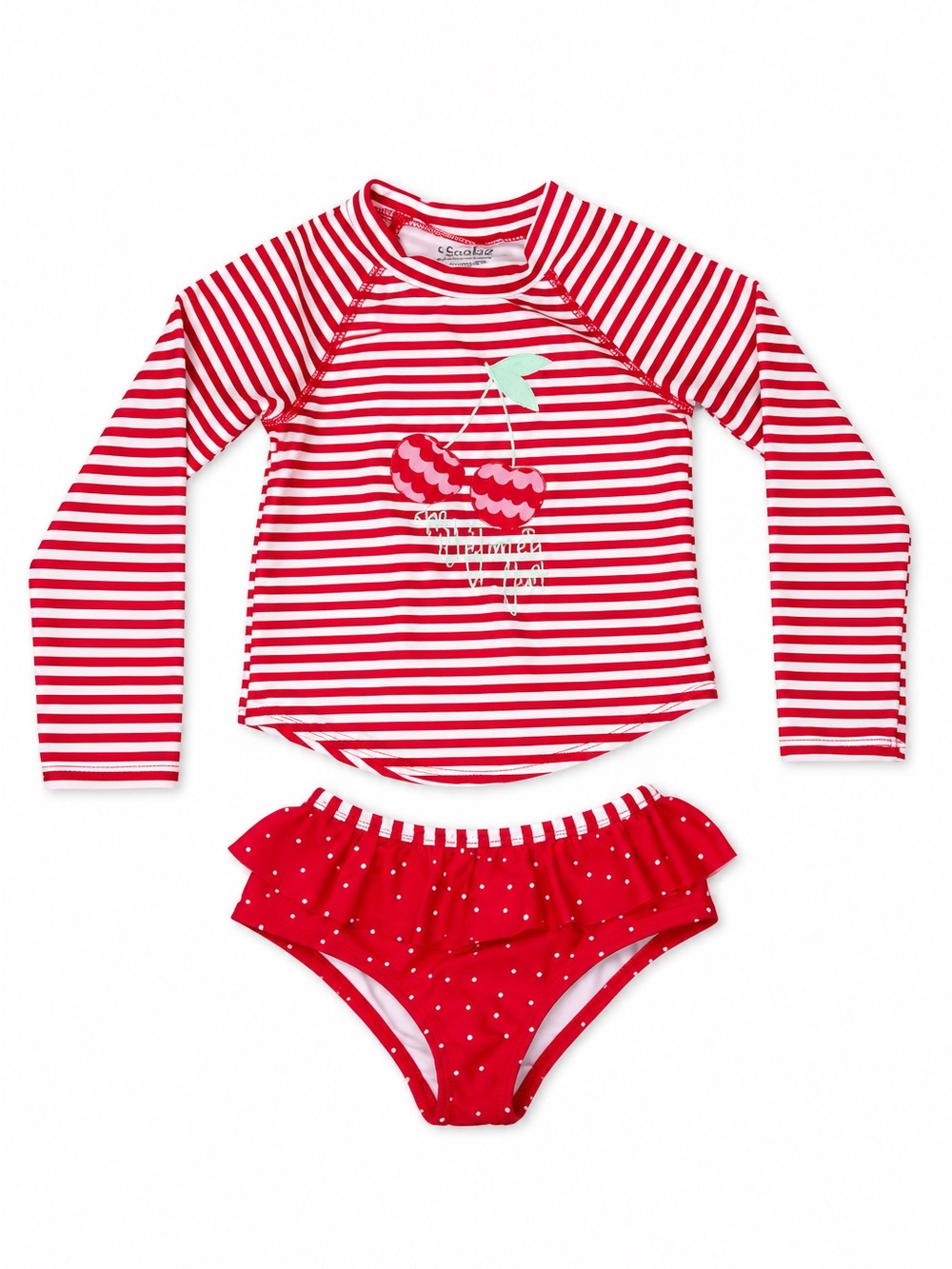 Jessica Simpson 2T Cherry Red and White Girls' Long Sleeve Rashguard Swim Set